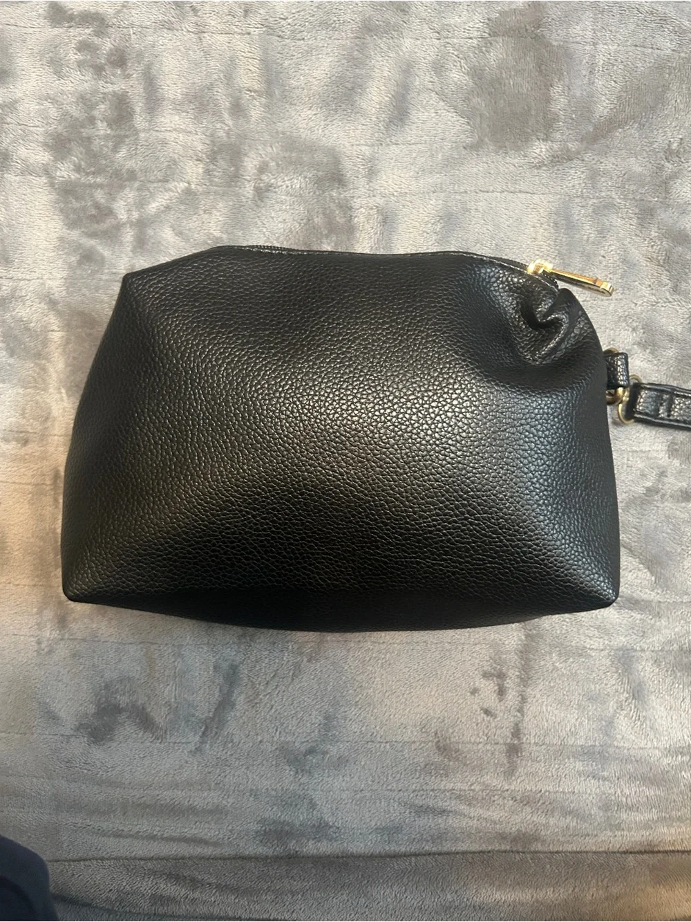 Calvin KleinBlack Pebbled Leather Wristlet Cosmetic Pouch